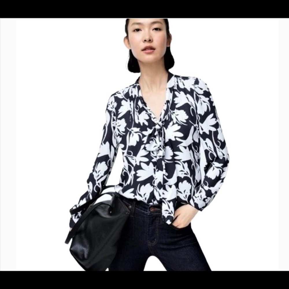J. Crew Floral Tie Neck Blouse